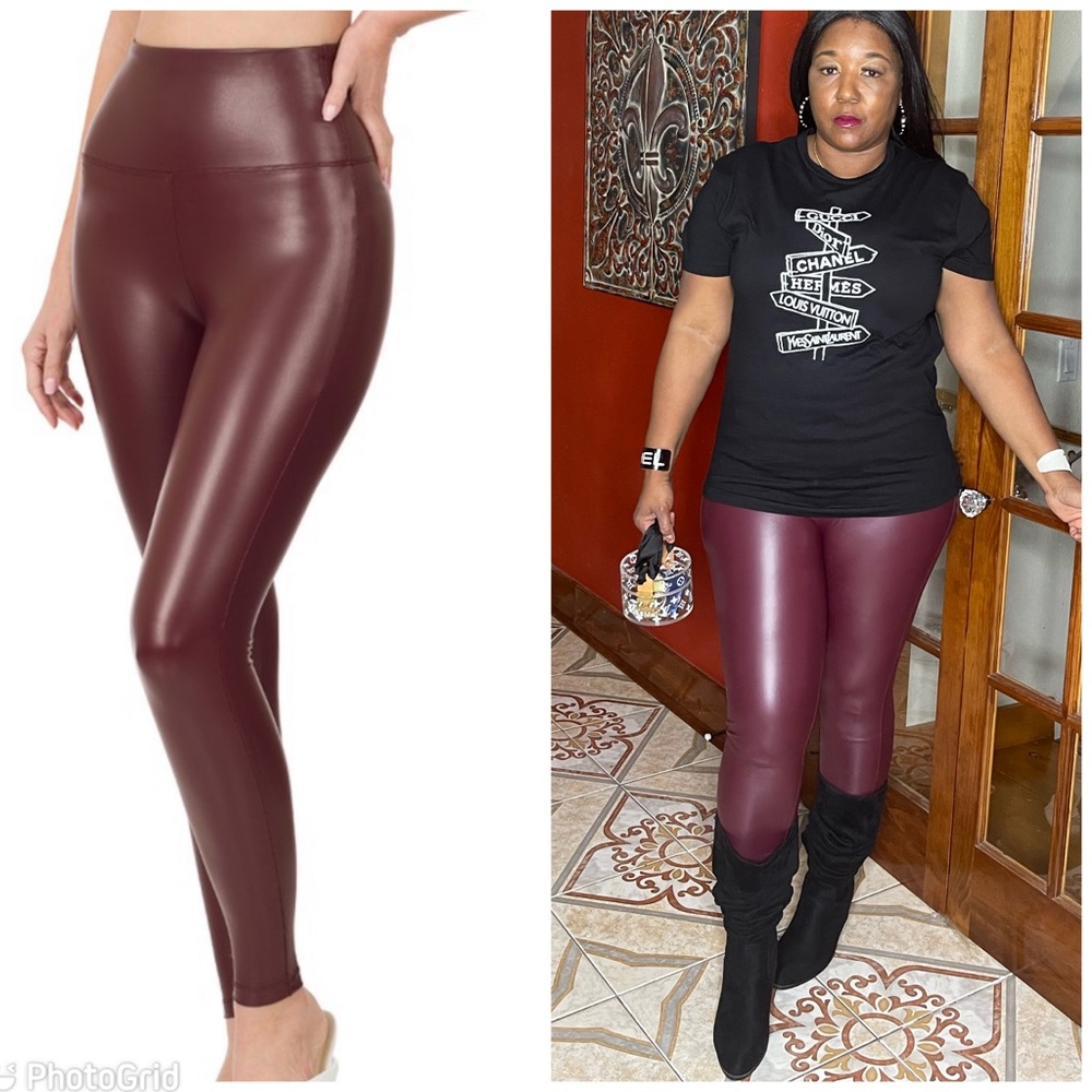 Vegan leather leggings(Burgundy)